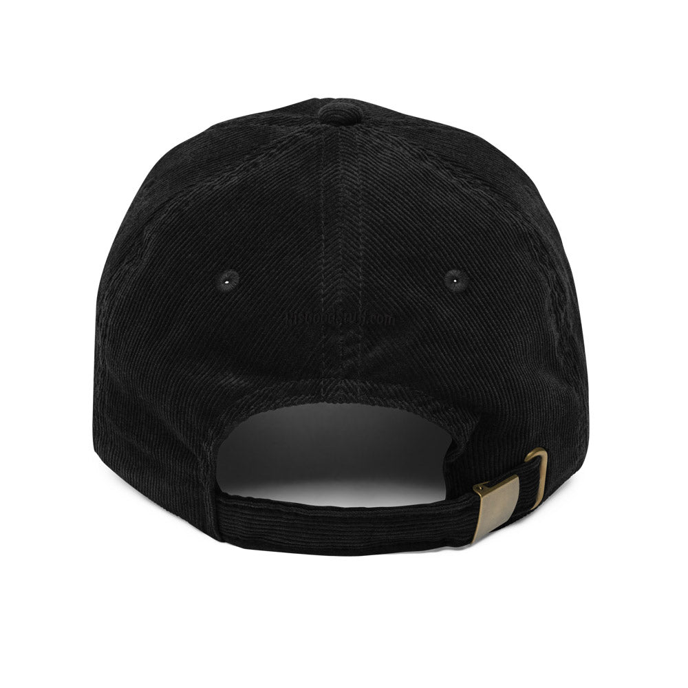 His Good Stuff's Autumn Catalog HGS26S4 Corduroy Cap, back, 100% cotton corduroy with an adjustable golden buckle in the back, on a white background. 