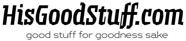 His Good Stuff dot com logo and tagline in black